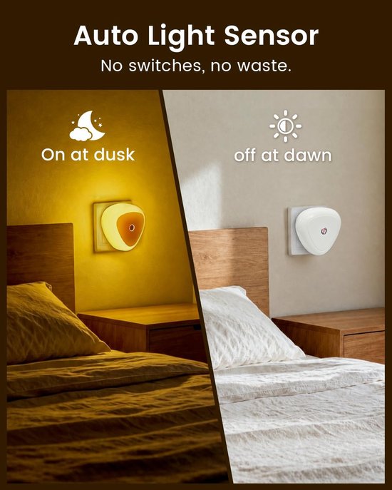 Led Nachtlampje Stopcontact - Nachtlampje met dag/nacht sensor - Boor Baby Kinderen en Volwassenen - Warm licht - 2 Stuks van PZCC — afbeelding 5