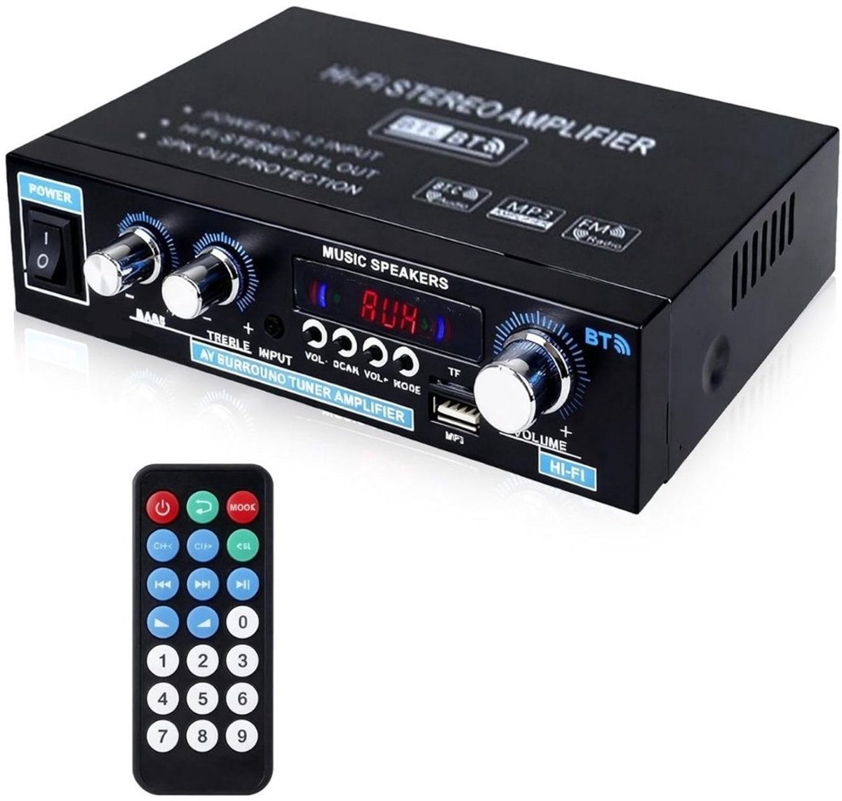 Zolvano® Audioversterker – Stereo Versterker Met Bluetooth – Audio Amplifier Met Karaoke Portals – Led Display - Veelzijdig-Zwart