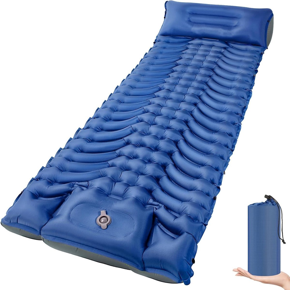 Campingmatras, ultralicht matras met voetpomp, matras voor buitentent, blauw en grijs