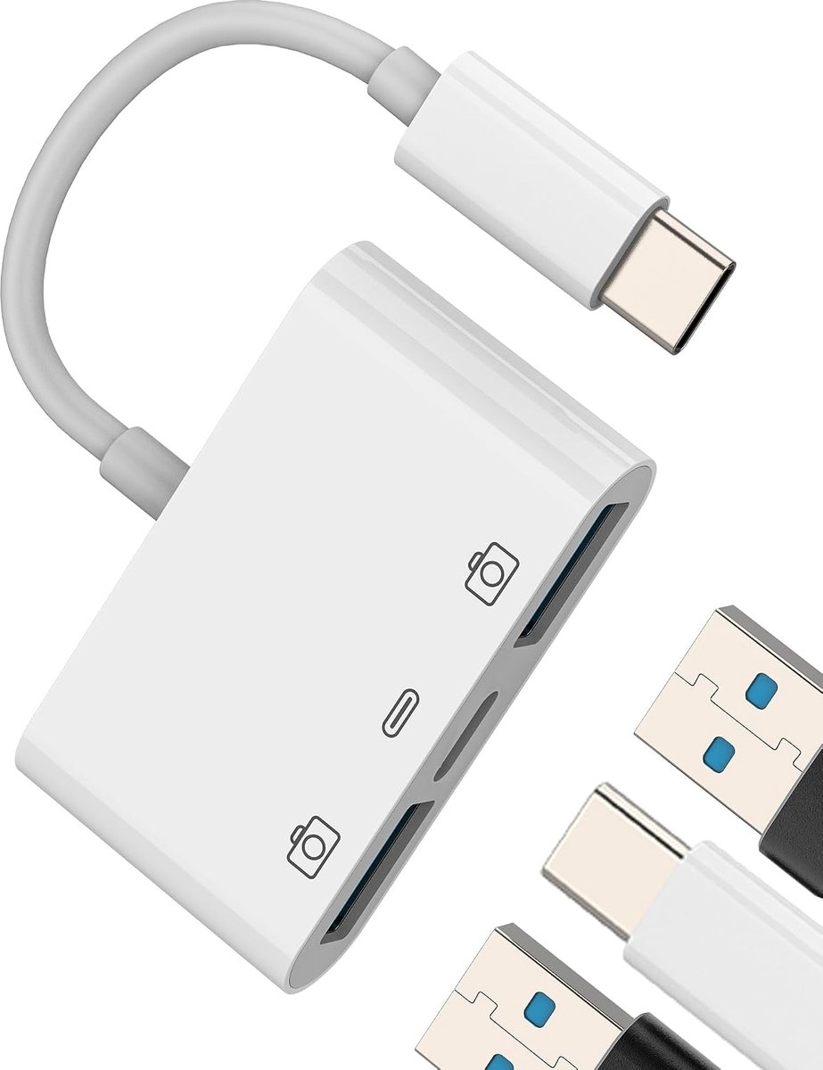 USB C naar USB Adapter (3-in-1) OTG-kabel voor iPhone 16 15 Pro voor IPad Charge Stick Camera USB-stick Dual Connector Compatibel met Samsung Galaxy S24 Type-C Male Tablet Jack Splitter Kabel