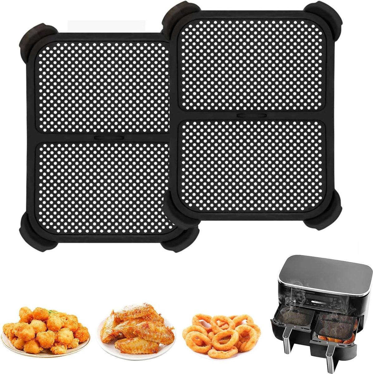 2 stuks spatbescherming voor heteluchtfriteuse, compatibel met Ninja AF400EU AF451 DZ401, accessoires, siliconen, spatbescherming, heteluchtfriteuse, herbruikbaar, beschermt verwarmingsslangen en