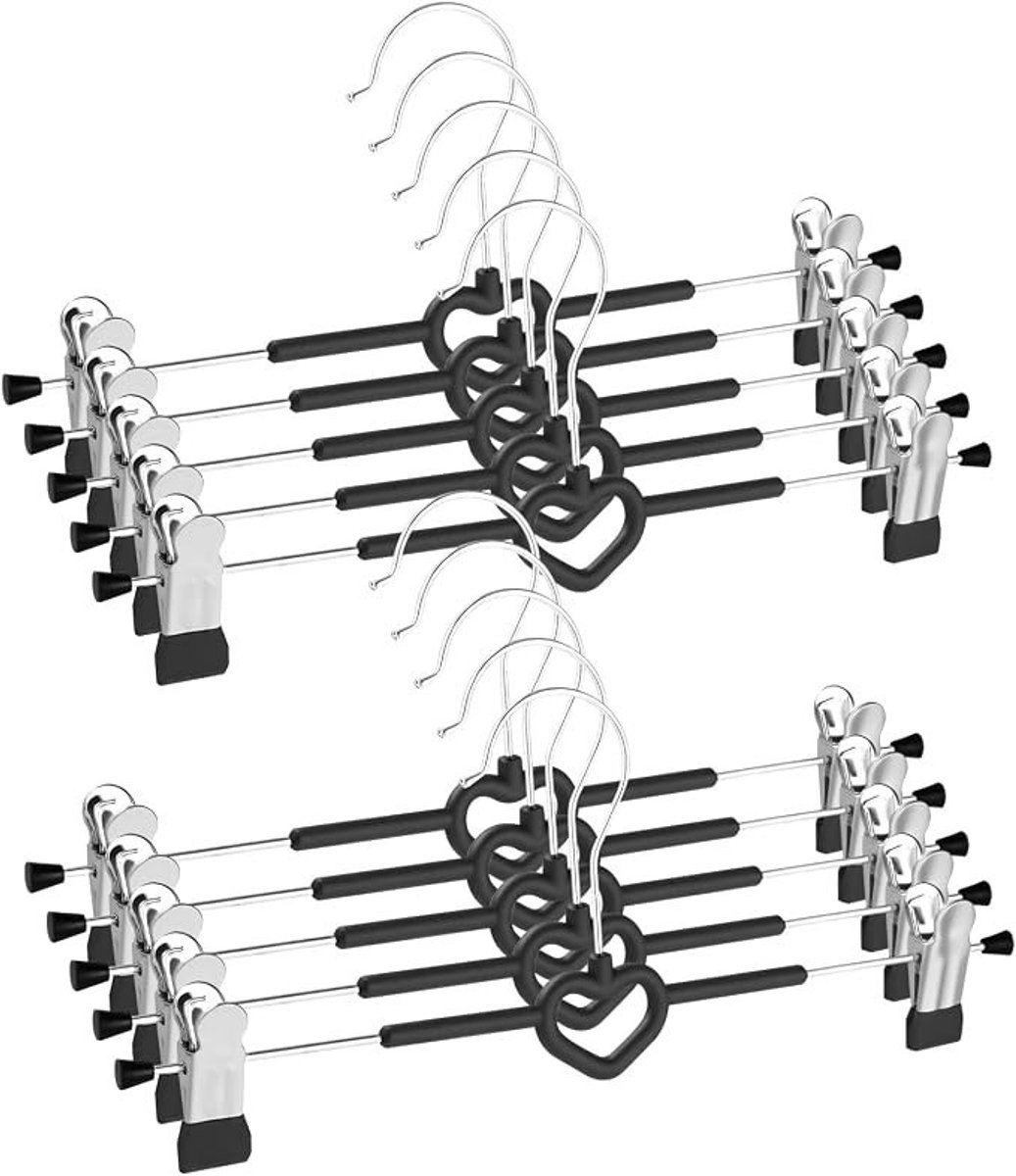 PolkaHome 10 stuks broekhangers met clips, metalen kleerhangers voor broeken en rokken, 30 cm, ruimtebesparend