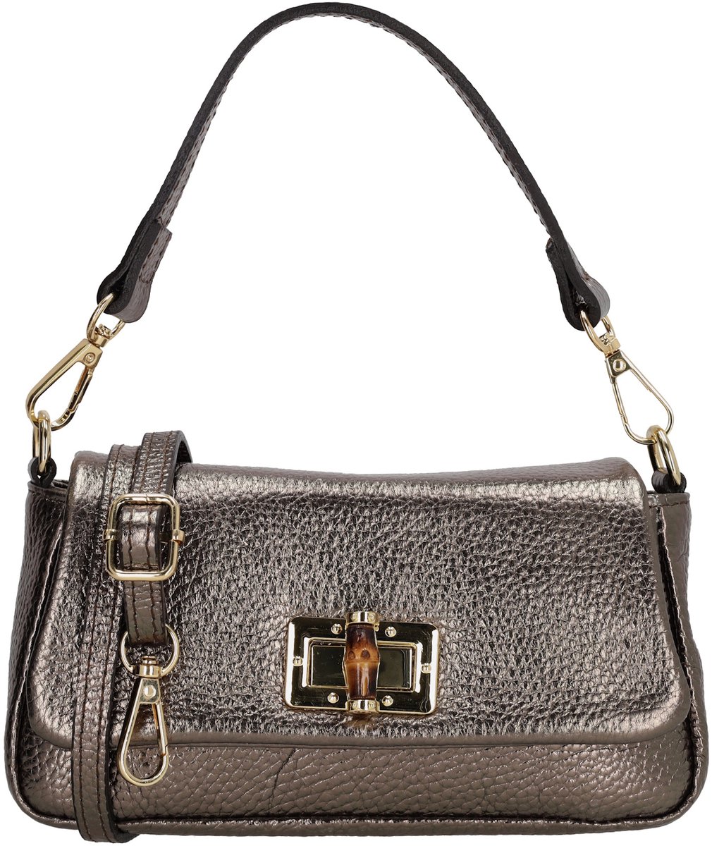 Charm London Vittoria Crossbodytas - Damestas - Schoudertas - Draaisluiting - Afneembaar Handvat - Verstelbare Schouderband - Compact - Leren Dames Tas - Brons