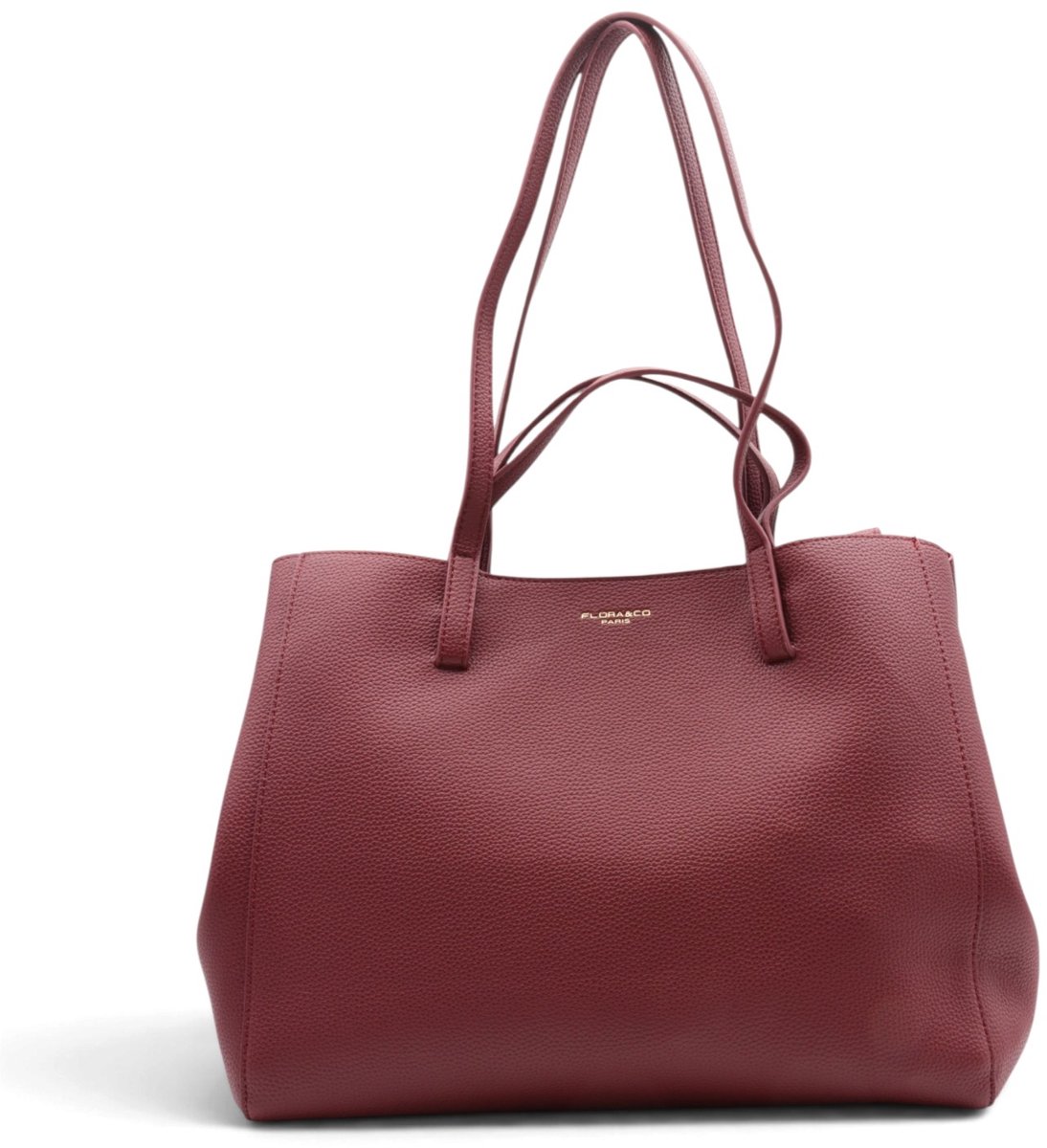 Flora&Co - MARY - generfd kunstleer - grote handtas/tote bag met groot hoofdvak - bordeaux - geschikt voor A4 - ideaal voor school- of werktas