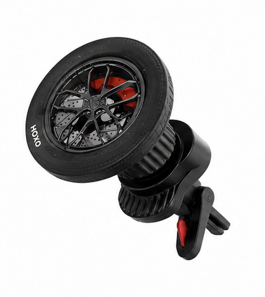 HOXO Magnetische Telefoonhouder Auto – Wiel Design – Ventilatierooster – 360° Draaibaar – Verstelbare Haak – Universeel – Zwart