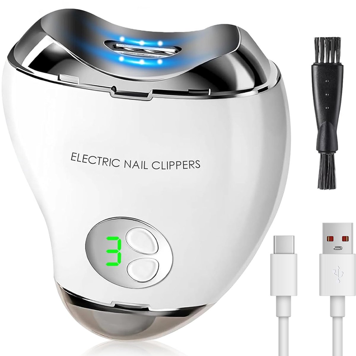 Jensaro Elektrische Nagelvijl & Nagelknipper met Opvangbakje - Nageltrimmer - USB Opladen - LED Display & Licht - 3 Standen - Wit