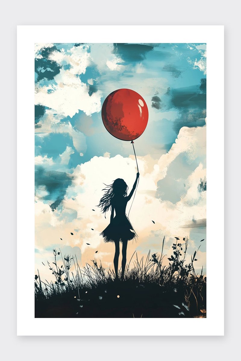 Meisje met Ballon Poster - Banksy - Geinspireerd - Ballon - Natuur - Kunst - Kinderkamer - Kinder - posters - formaat 30x40cm - Wanddecoratie - BXS5036KMD - Met kader - passe-partouts stijl