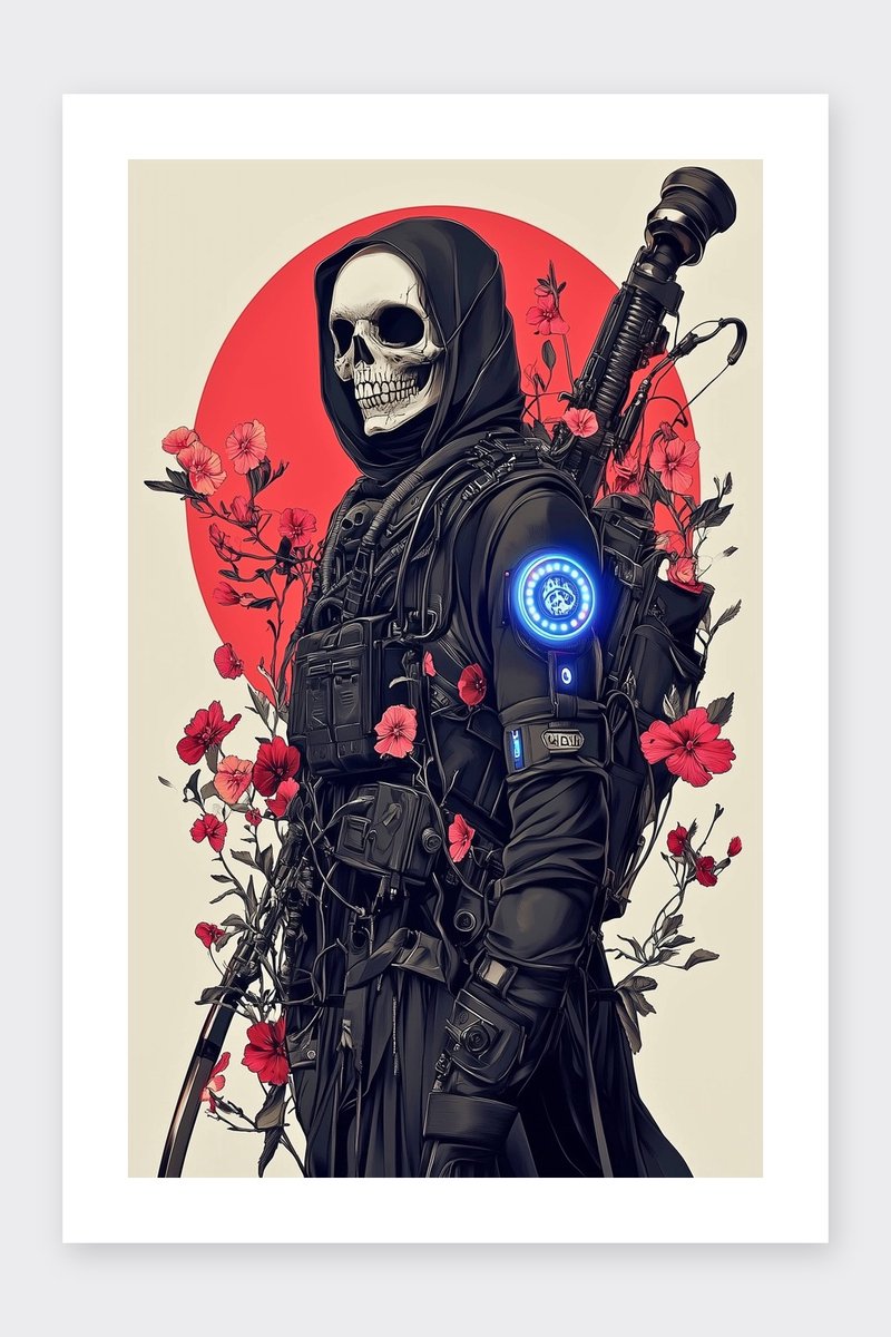 Schedel Poster - Soldaat - Oorlog - Kunst - Skelet - Fantasie - Sci-Fi - posters - formaat 30x40cm - Wanddecoratie - BXS5090MT - Met kader - passe-partouts stijl