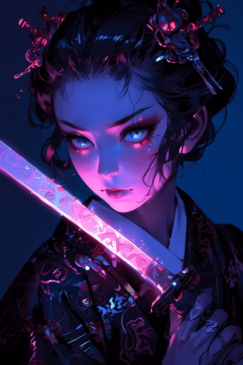 Neon Poster - Geisha - Samurai - Japanse - Kunst - Oosterse - posters - formaat 30x40cm - Wanddecoratie - XS2754MT