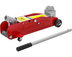 Hydraulische krik met laag profiel van robuust staal, maximale belasting 2000 kg, hefvermogen van 12 tot 30 cm, rood