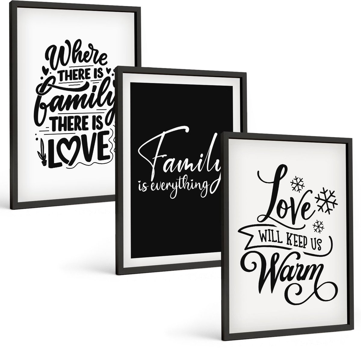Coloray 3-Delige Schilderij Set - Familie, Liefde, Warmte, Thuis, Inspirerende Citaten - 40 x 60 cm - Stijlvolle Muurdecoratie - Kantoor - Woonkamer Decoratie