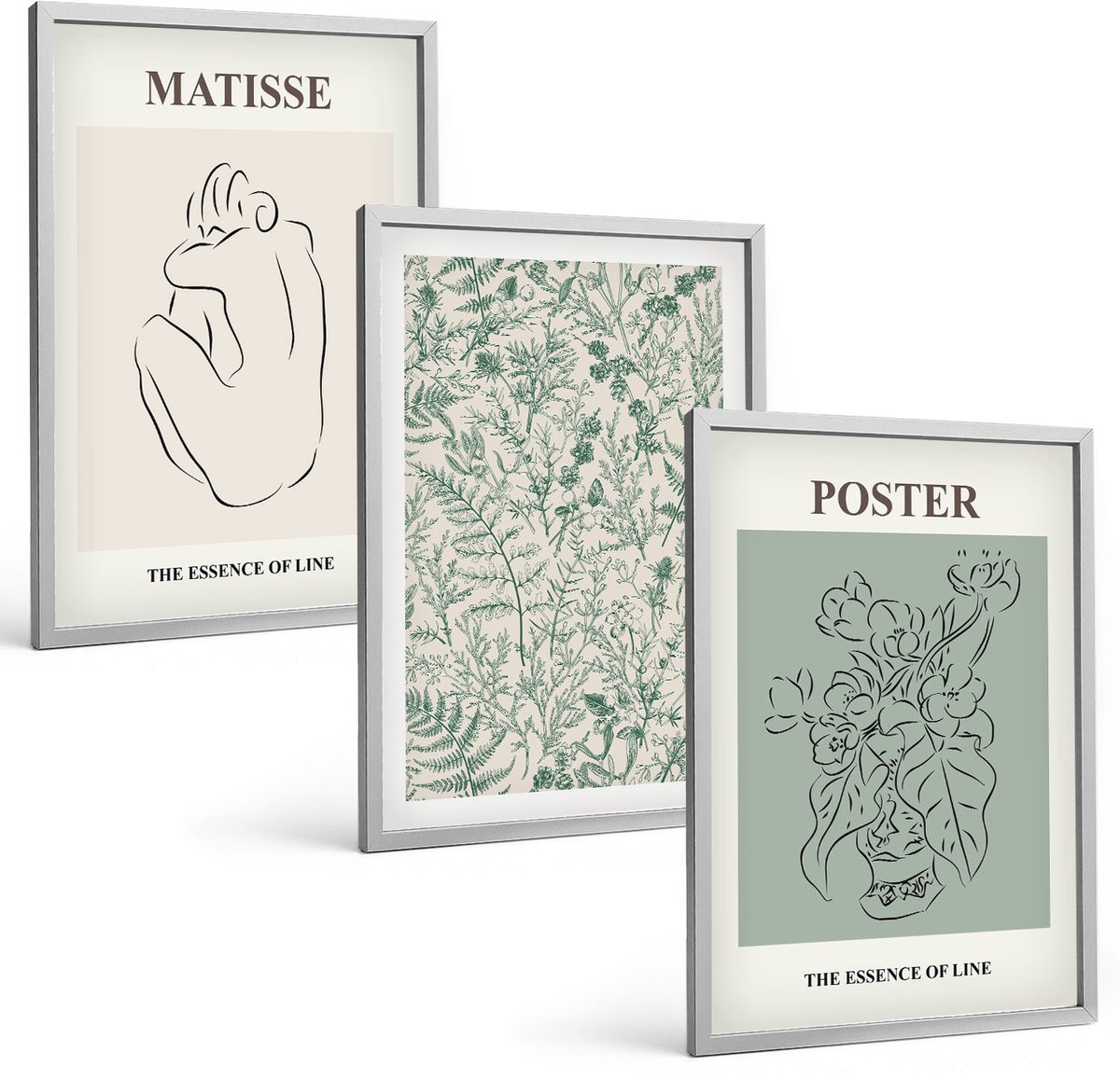 Coloray 3-Delige Schilderij Set - Lijnen En Plantmotieven In Een Minimalistische Stijl. - 40 x 60 cm - Wanddecoratie - Muurdecoratie - Moderne Interieurdecoratie