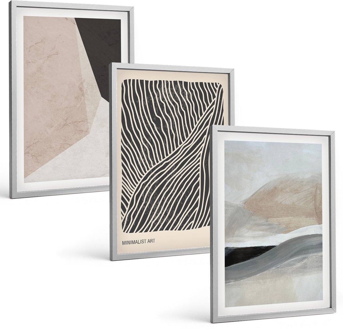 Coloray 3-Delige Schilderij Set - Abstracte Patronen In Beige En Grijze Tinten. - 40 x 60 cm - Muurdecoratie - Wanddecoratie - Slaapkamer - Interieur Decoratie