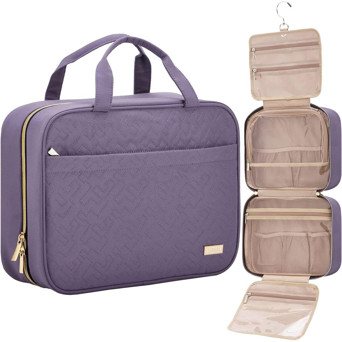 casalora - Toilettas met Haak - Reistoilettas voor dames - Beautycase Dames - Make Up Tasje - Hangende Toiletzak - Travel Organizer Mannen & Vrouwen, Meisje en Kind - Dames, Heren & Kind - Groot - Paars