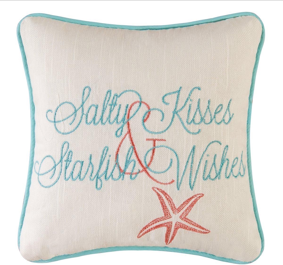 Home 10 "Zoute Kisses Zeester Wensen Geborduurd Katoen Kleine/Petite Accent Kussen Alle Seizoenen Zomer Strand Huis Inspirerende Citaat Oceaan Kust Thuis Woonkamer Sofa Bank Stoel Bed Slaapkamer