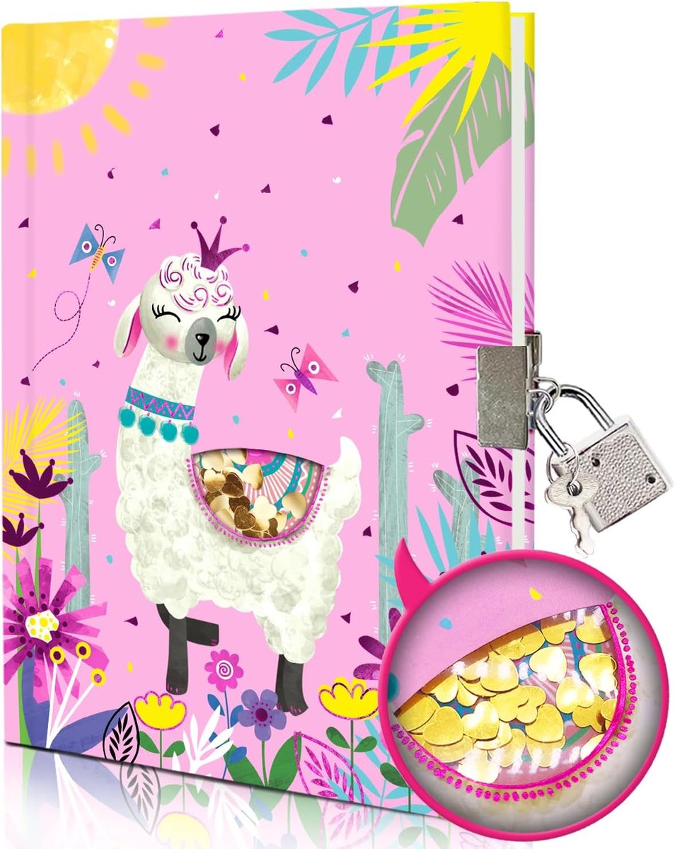 Geheim Dagboek met Slot voor Meisjes, Schudbaar Pailletten Notitieboek 17.8x13.5cm 160 Pagina's Kinderdagboek met Slot Geschenken voor Kinderen 5 6 7 8 9 10 Jaar Oud