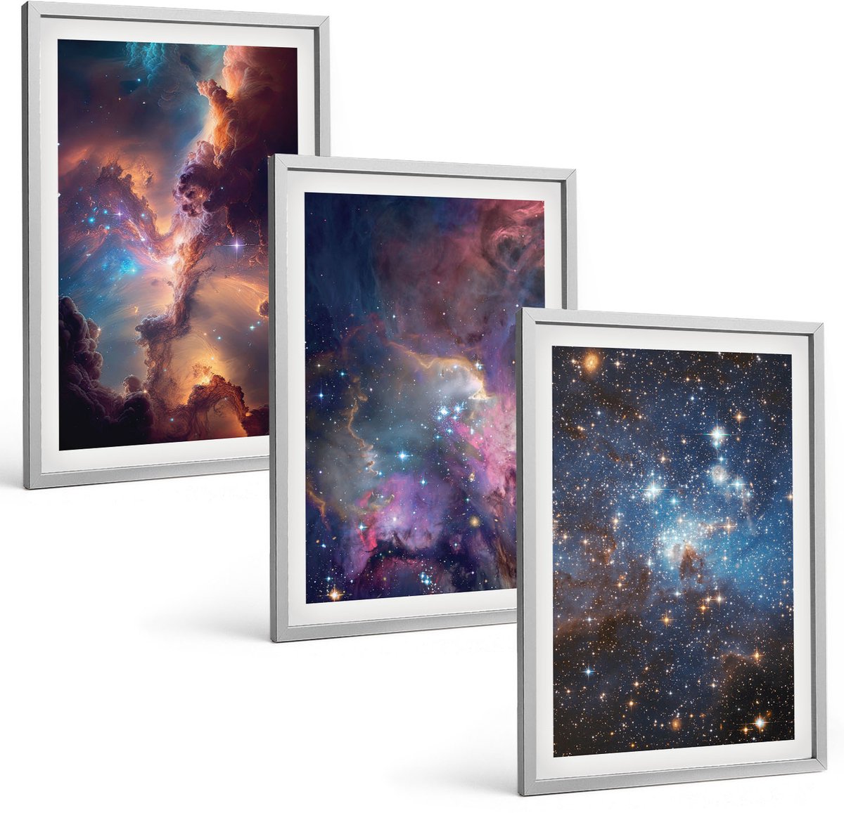 Coloray 3-Delige Schilderij Set - Ruimtelandschappen Met Sterren En Nevels - 40 x 60 cm - Wanddecoratie - Moderne Interieurdecoratie - Muurdecoratie