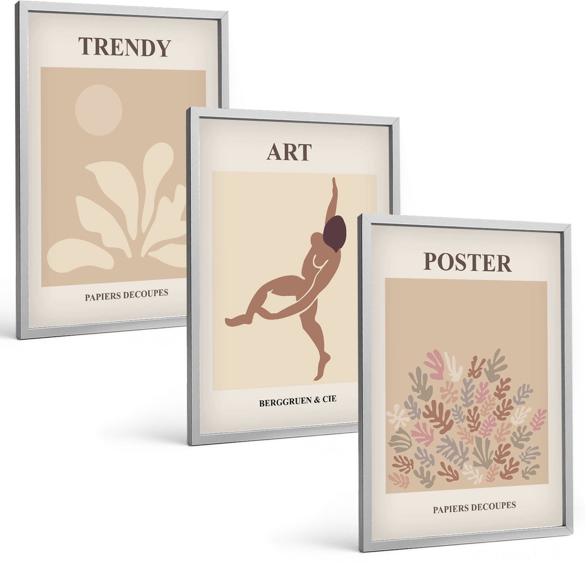 Coloray 3-Delige Schilderij Set - Abstracte Vormen En Figuren Van Henri Matisse - 40 x 60 cm - Wanddecoratie - Woonkamer Decoratie - Decoratieve Schilderijen