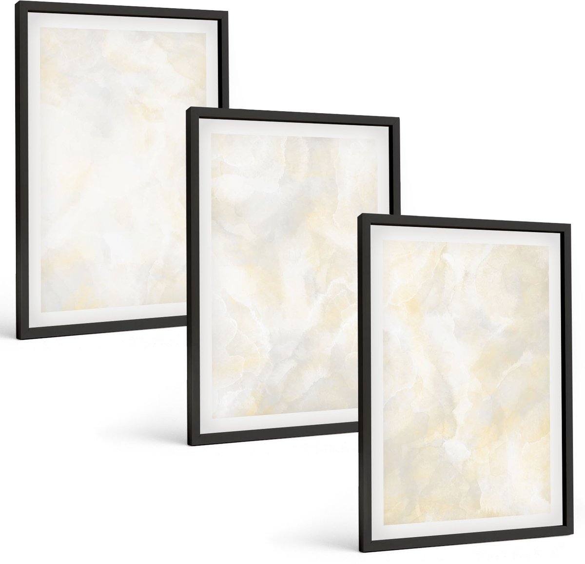 Coloray 3-Delige Schilderij Set - Heldere Texturen, Penseelstreken En Design. - 40 x 60 cm - Muurdecoratie - Schilderijen Set - Woonkamer - Decoratieve Schilderijen Zwarte lijst