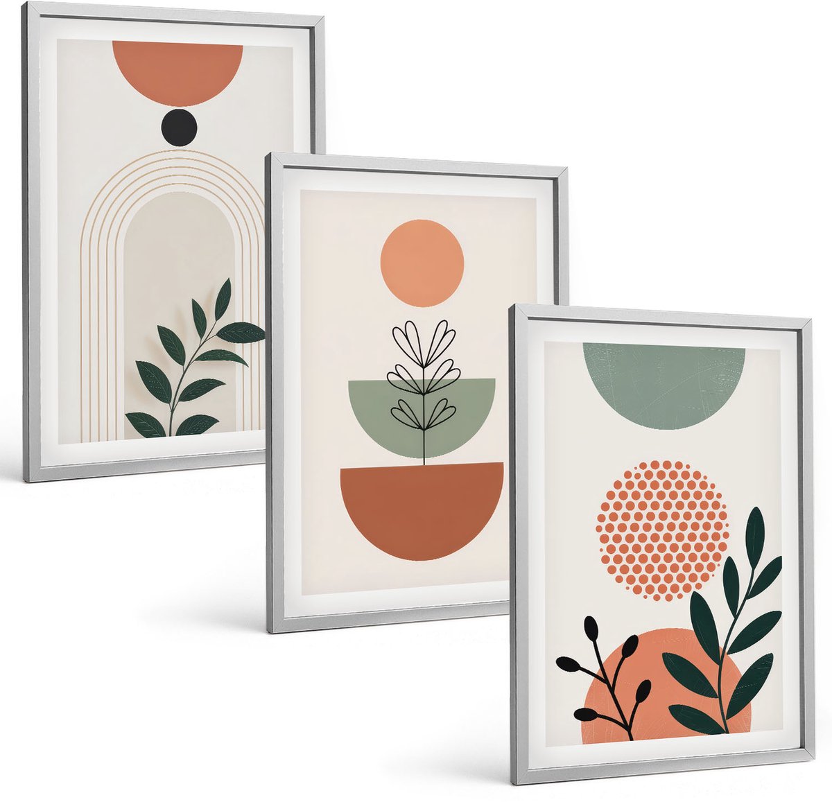 Coloray 3-Delige Schilderij Set - Plantmotieven In Moderne Vormen En Kleuren - 40 x 60 cm - Muurdecoratie - Schilderijen Set - Woonkamer - Moderne Wanddecoratie