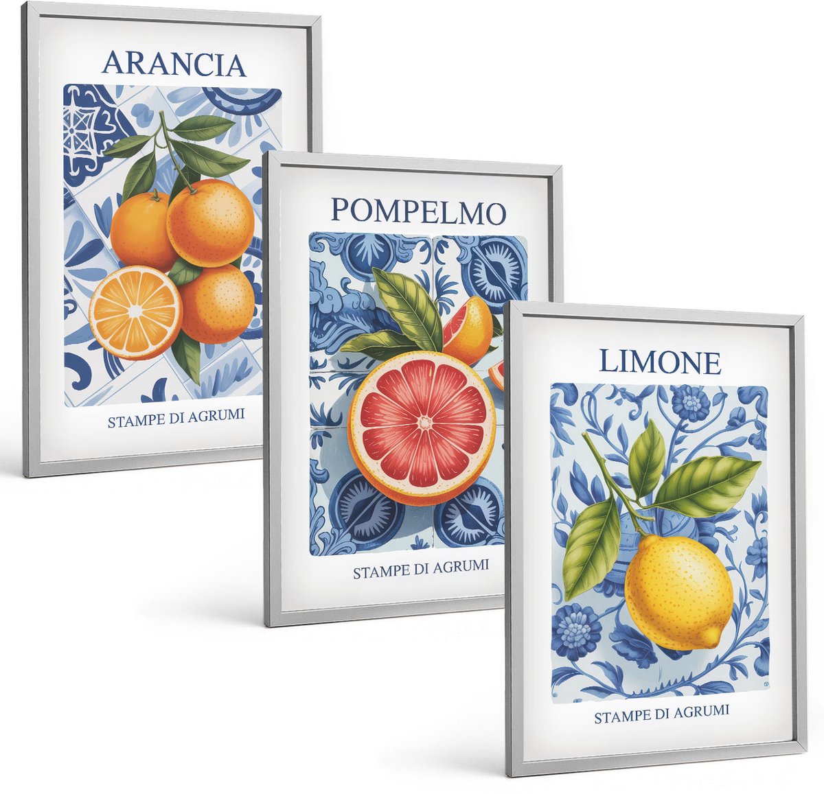Coloray 3-Delige Schilderij Set - Vintage Illustraties Van Citrusvruchten - 40 x 60 cm - Muurdecoratie - Decoratieve Schilderijen - Wohnzimmer - Moderne Wanddecoratie