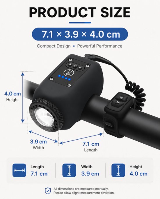Fietslamp - Fietsverlichting - Fietslicht - Elektrische Fietsclaxon Met Fietsverlichting - 110 Db - 5 Geluidsstanden - Oplaadbare Waterdichte Fietslamp Met Claxon Voor Kinderen En Volwassenen, Mtb- En Racefietsaccessoires - Zwart — afbeelding 2