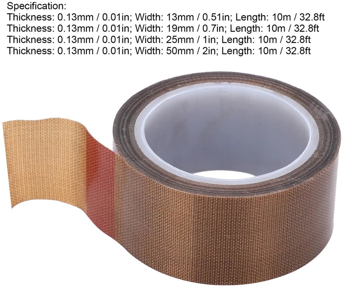 PTFE-tape, hittebestendige textielisolatietape, rolverpakking, verbruiksartikelen Geschikt voor vacuümsealmachines, 0,13 mm x 25 mm x 10 meter.