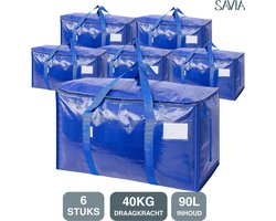 Savia Verhuistassen XXL Set van 6 Extra Sterk – Blauw – Verhuisdozen 90L voor Zware Spullen & Glazen – Boekendozen – Moving Boxes – Big Shopper – Opbergdoos Opbergbox Opbergbak – Wastas