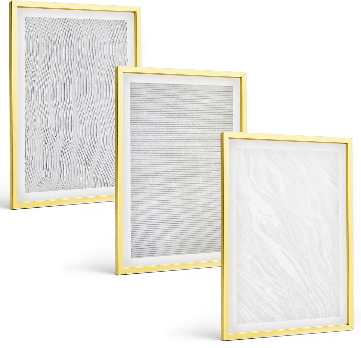 Coloray 3-Delige Schilderij Set - Heldere Structuren, Snaarpatronen Op Zand - 40 x 40 cm En 40 x 60 cm - Moderne Wanddecoratie - Slaapkamer - Decoratieve Schilderijen