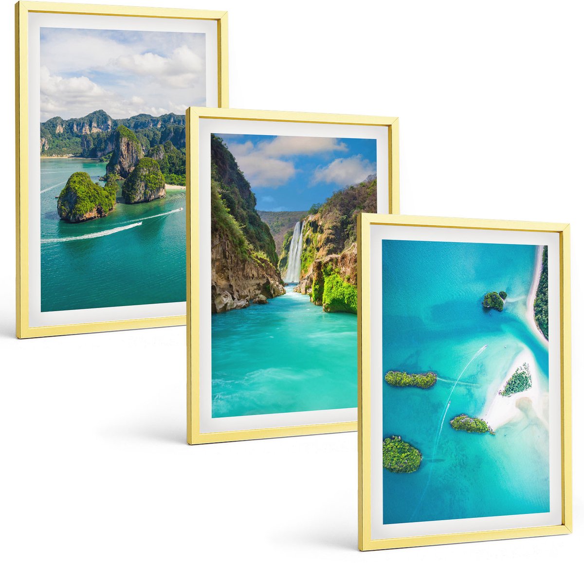 Coloray 3-Delige Schilderij Set - Rustgevende Zen-Afbeeldingen Met Water, Stenen En Boeddha - 40 x 40 cm En 40 x 60 cm - Wanddecoratie - Woonkamer Decoratie - Moderne Wanddecoratie