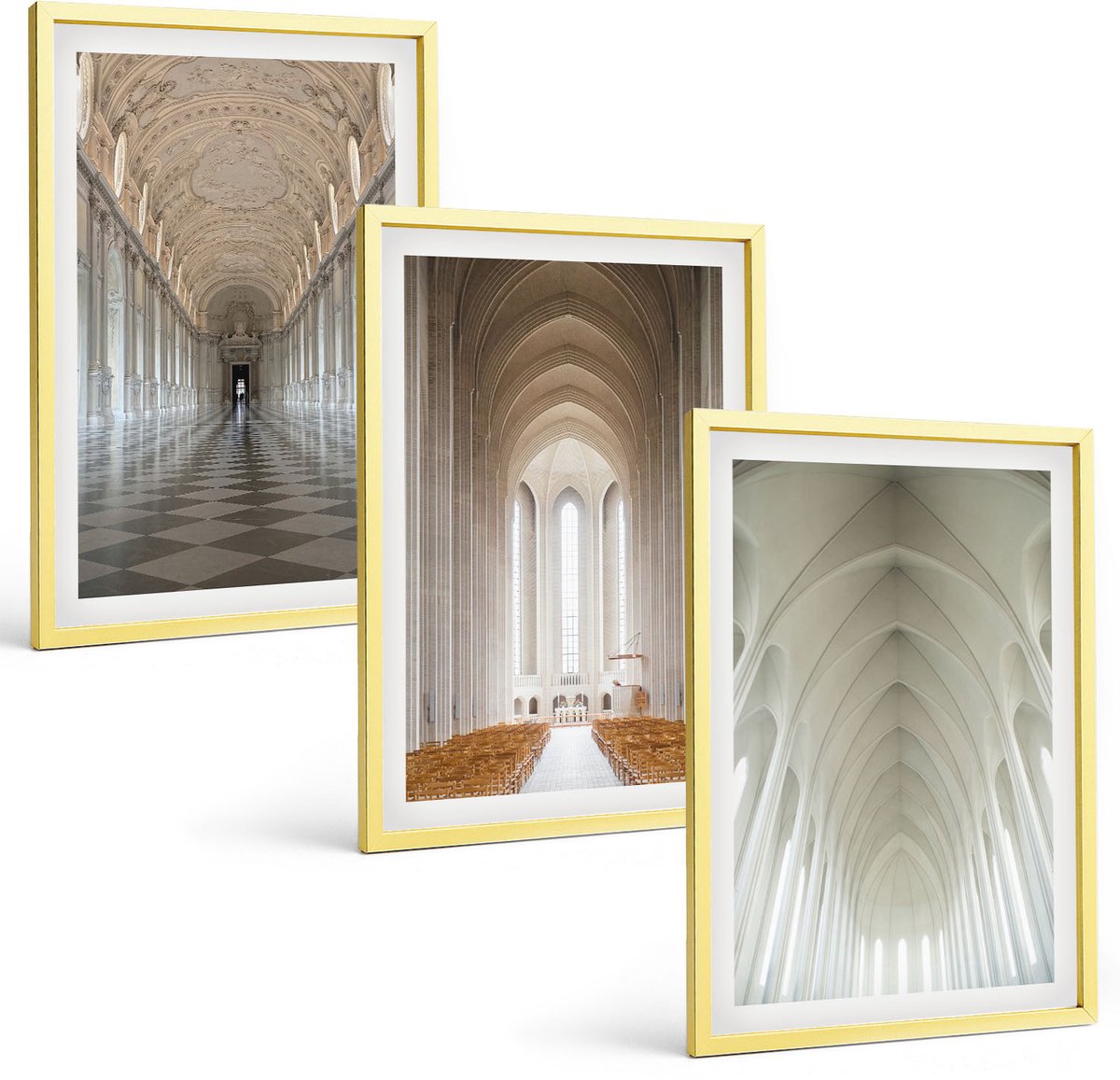Coloray 3-Delige Schilderij Set - Beige Abstracte Geschilderde Vormen En Lijnen - 40 x 40 cm En 40 x 60 cm - Wanddecoratie - Muurdecoratie - Woonkamer
