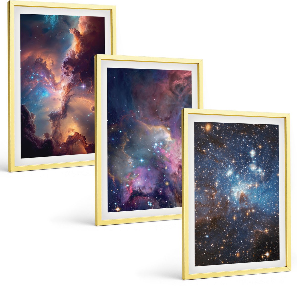Coloray 3-Delige Schilderij Set - Berglandschappen Met Bloemen, Lucht En Pad. - 40 x 40 cm En 40 x 60 cm - Moderne Wanddecoratie - Woonkamer