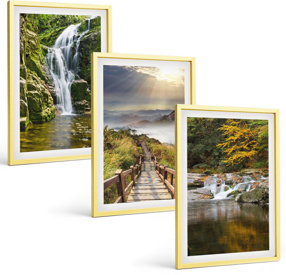 Coloray 3-Delige Schilderij Set - Moderne Steden In Kleur Met Een Figuur Op De Achtergrond - 40 x 40 cm En 40 x 60 cm - Wanddecoratie - Moderne Interieurdecoratie - Muurdecoratie
