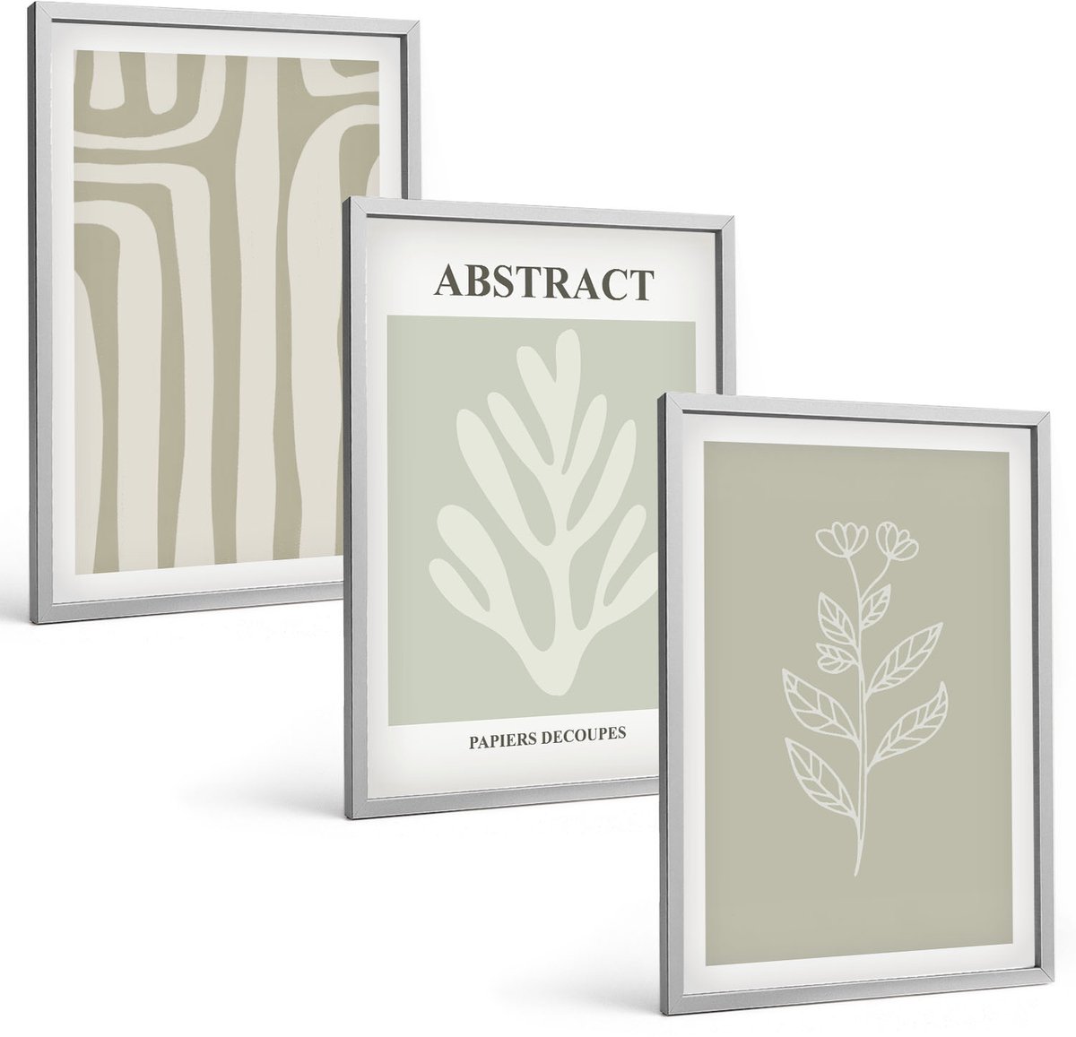 Coloray 3-Delige Schilderij Set - Abstracte Plantpatronen In Ingetogen Kleuren - 40 x 60 cm - Wanddecoratie - Muurdecoratie - Woonkamer - Stijlvolle Muurdecoratie