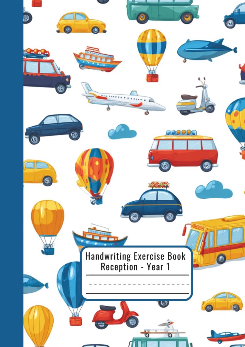 Year 1 Exercise Book – Transportation Theme – Airplanes, Cars, Buses, Boats & Motorcycles – Half Lined Half Plain A4 - ShopVlot