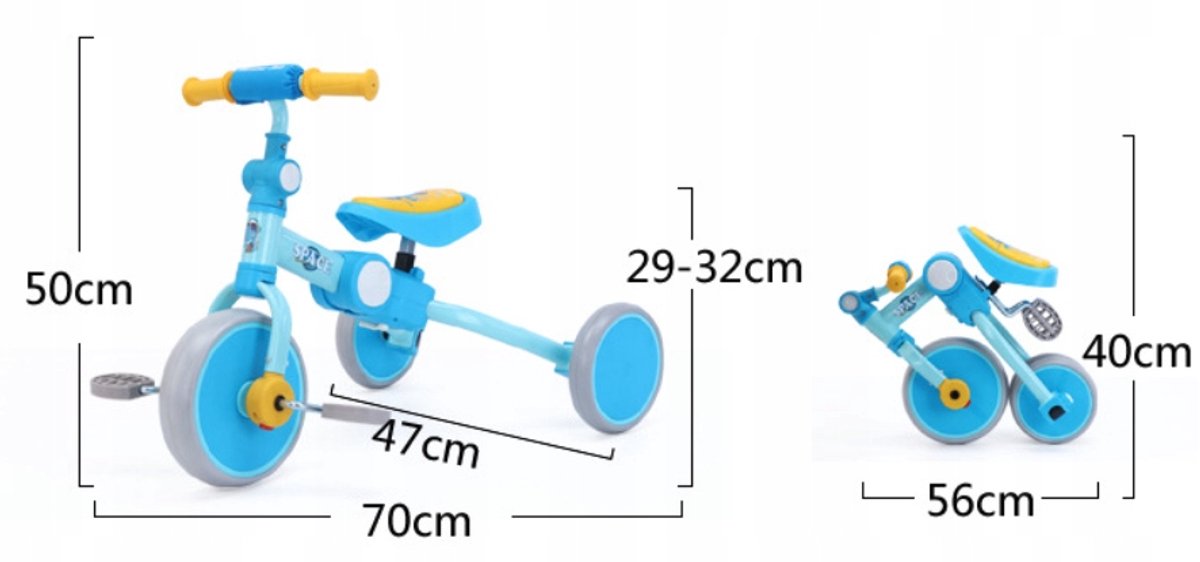 Opvouwbare Driewieler Kinderen 2-in-1 Zwart-Rood