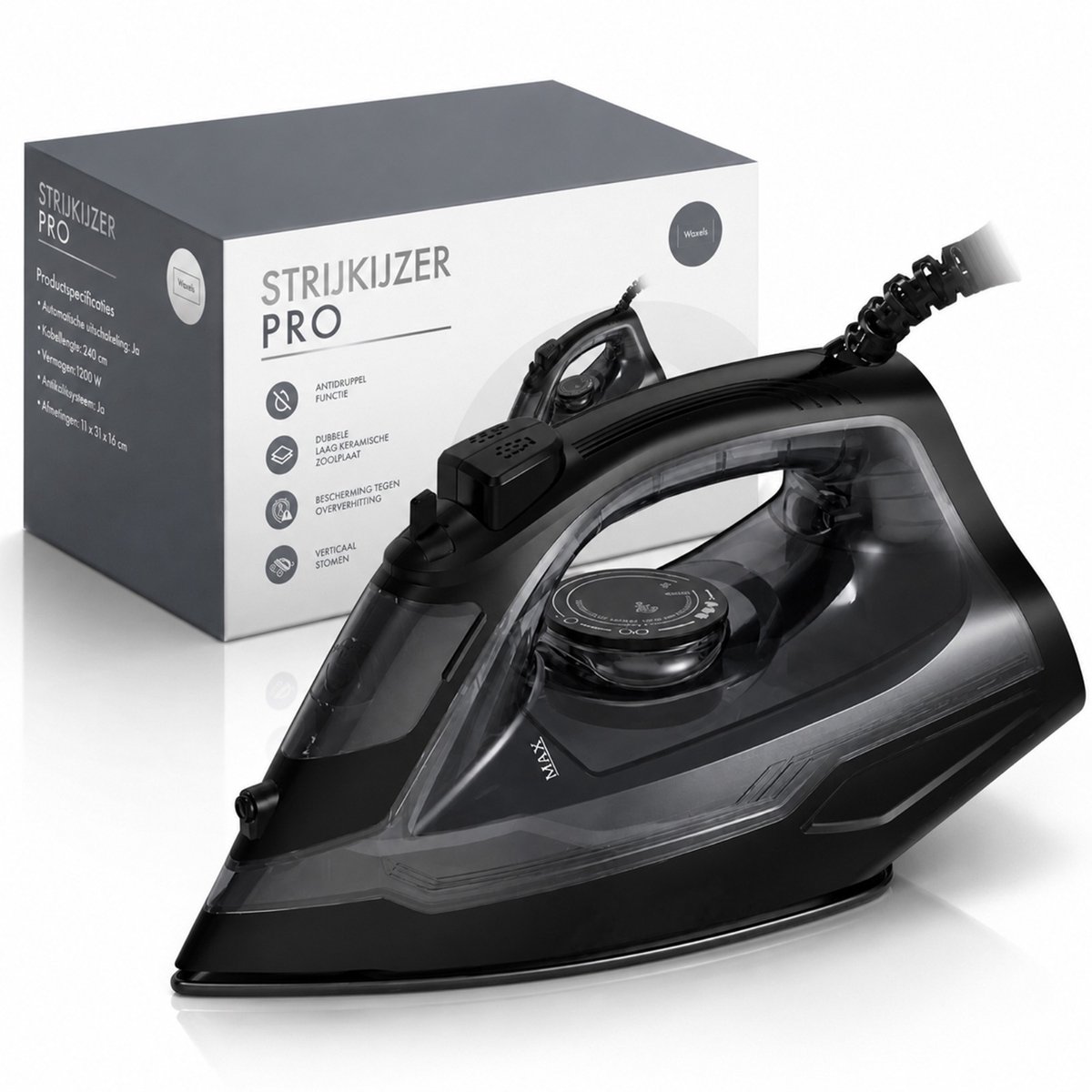 Waxels® Stoomstrijkijzer 1400W – Professioneel Strijkijzer met Keramische Zoolplaat – Krachtige Stoomfunctie – Geschikt voor Thuis, Hotel & Reis – 220V – Snel Opgewarmd