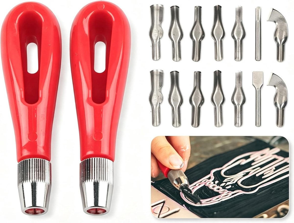 Carving Rubber Gereedschapset voor Linoleum Snijden en Blokdrukken met Beitel en Sculptuurtools voor Hobbymatige Creaties en Scrapbooking