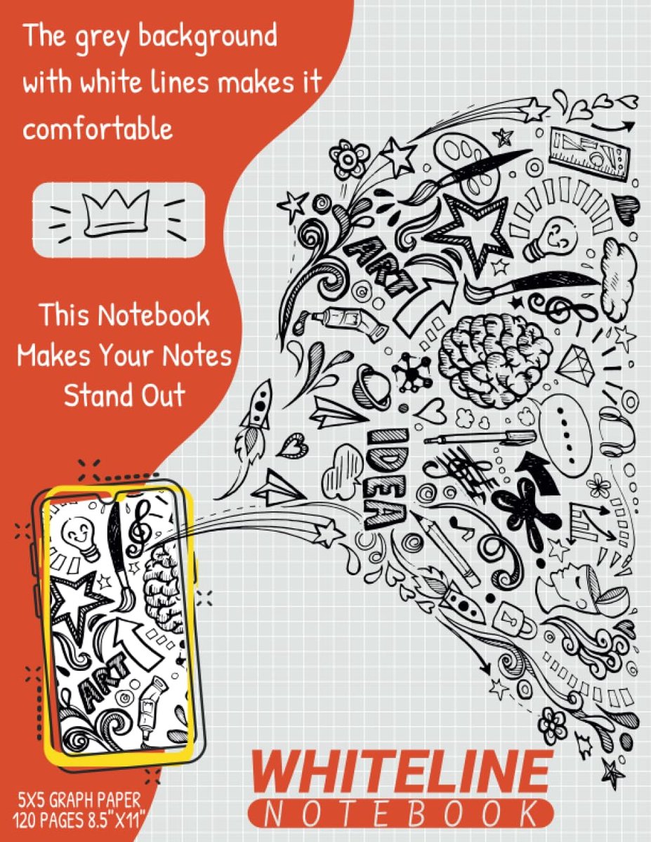 Whiteline Notebook: White Grid Lines Notepad Gray Graph Ruled Paper For Office, Students, College, A4 Large Size - ShopVlot