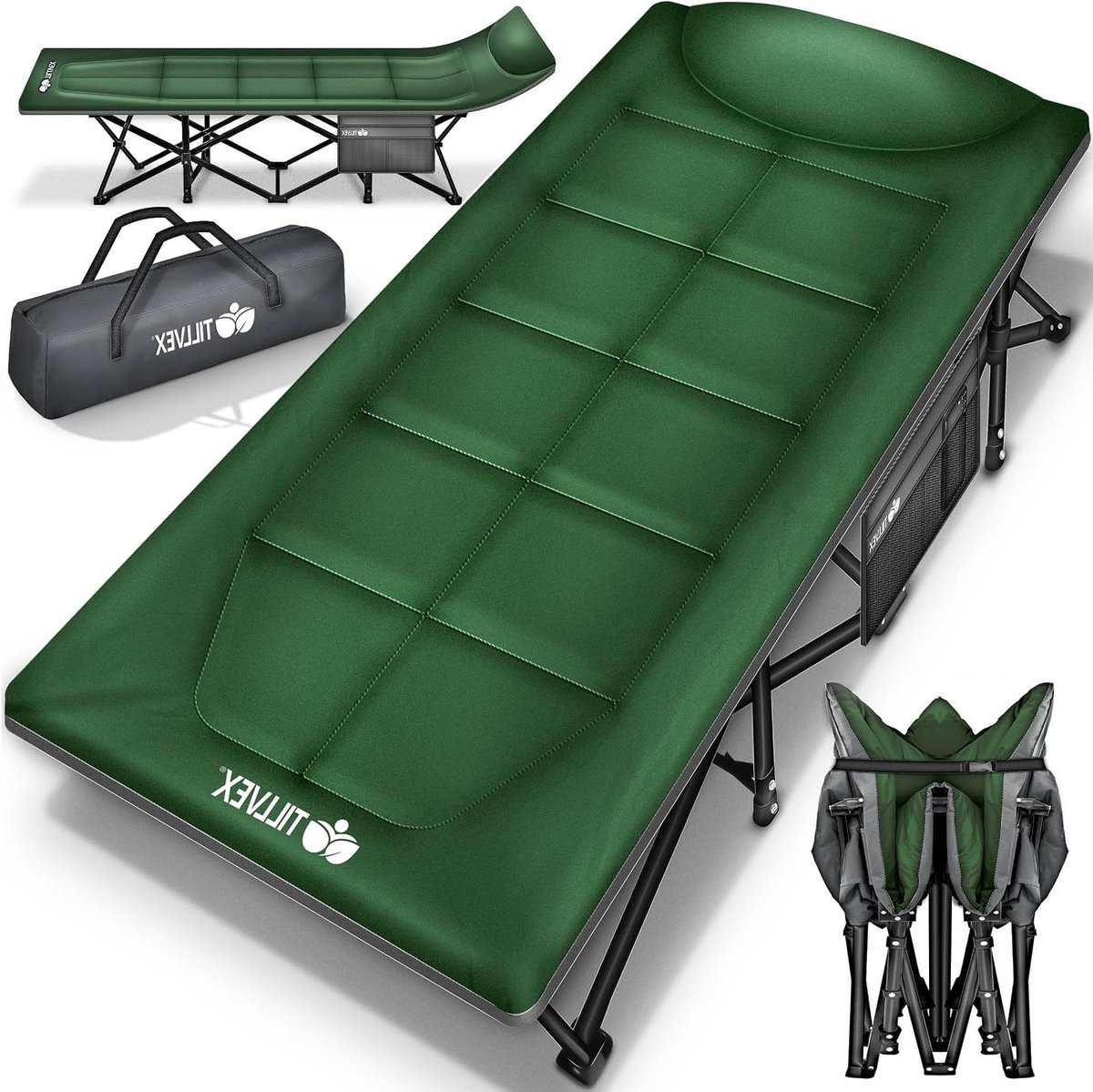 Campingbed Inklapbaar - Veldbed Opvouwbaar - Buiten Ontspannen - Extra Breed Ontwerp - Tot 200 kg - Zwart