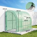 Groene kweektent met afmetingen: 300x150x213cm, venster 35x35cm en rand van 15cm.