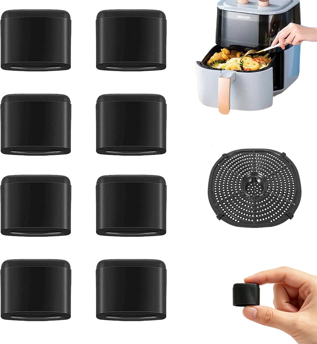 8 stuks - airfryer rubberen bumpers - airfryer accessoires - rubberen kussentjes - siliconen voetjes luchtfriteuse - rubberen bumpers luchtfriteuse - BPA‑vrij - voedselveilig siliconen - zwart - 1,1 cm x 1 cm - Voor airfryer