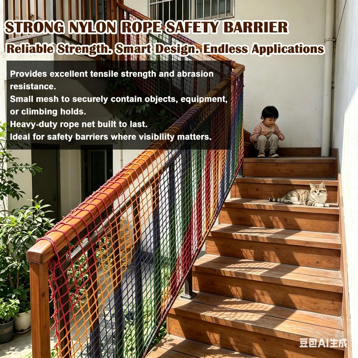 Universeel Kinderveiligheidsnet 4 Mm/4 Cm Kleurrijk Speelplaatsbeschermingsnet Voor Kinderen En Huisdieren Knooploos - ShopVlot