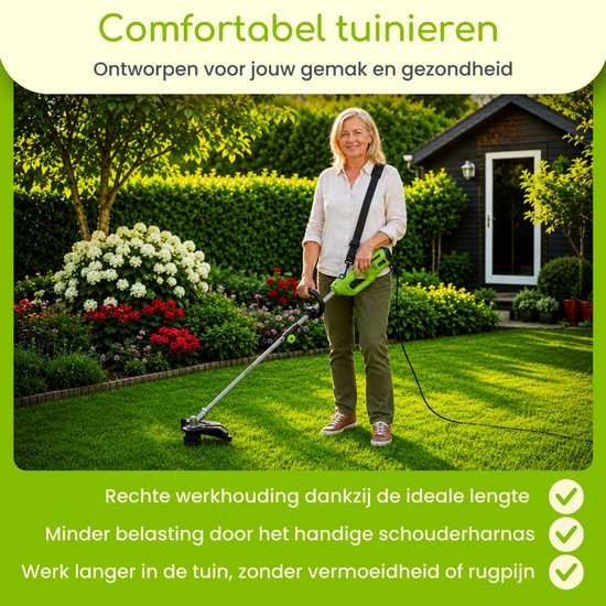 MOWZA® Elektrische Bosmaaier - 2 in 1 Grastrimmer & Kantenmaaier - Tuingereedschap - 1010 W - Incl. Schouderband - Groen — afbeelding 4
