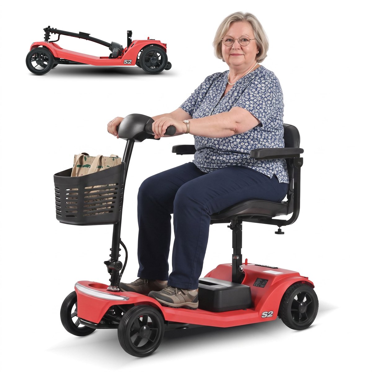 Sweetrich S2 Scootmobiel – 20 km Actieradius – 250W Motor – 12Ah Accu – Opvouwbaar – 150 kg – Rood