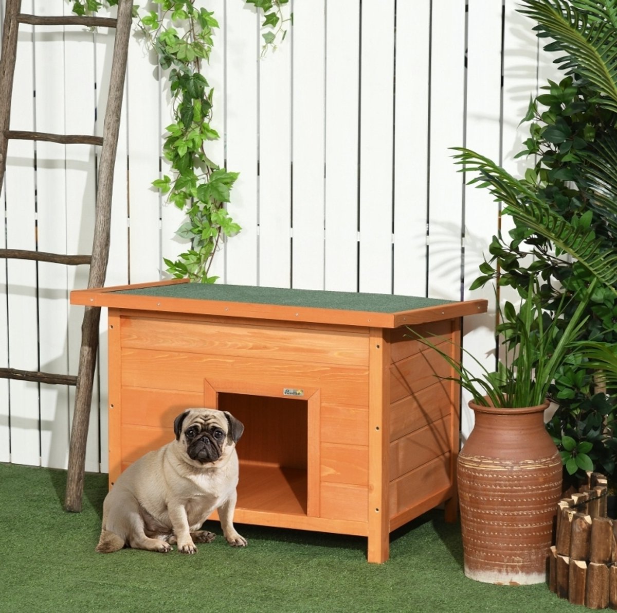 MODFU - Hondenhok - Opklapbaar Dak - Outdoor - Hout - Geel - 82 X 58 X 58 Cm