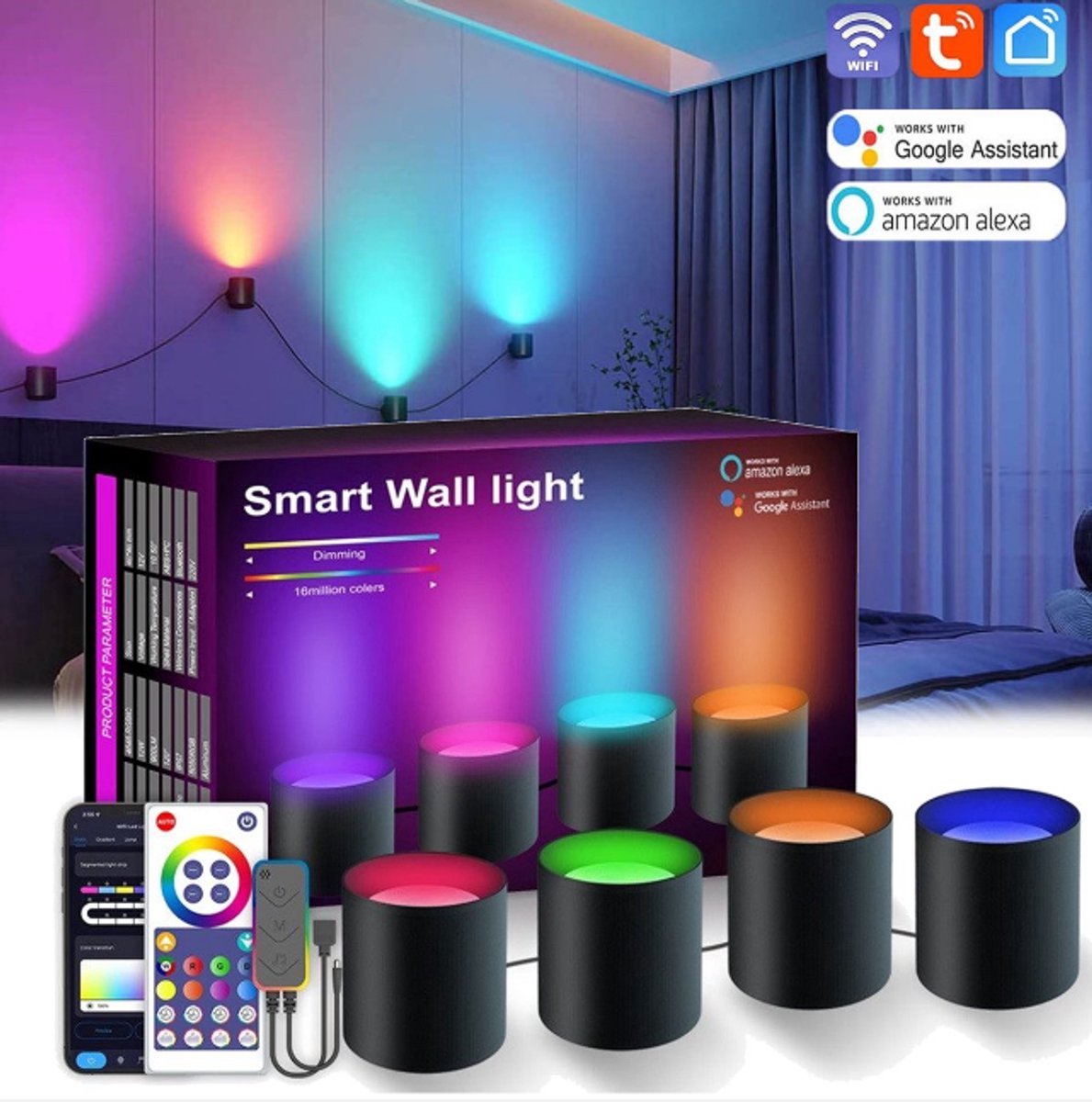 casalora® - Wandlamp binnen - RGB slimme lamp - LED Inbouwspots - WiFi 30+ Dynamische Scènes Alexa Muzieksync - LED vaste integratie - Feestdecoratie voor woonkamer en slaapkamer
