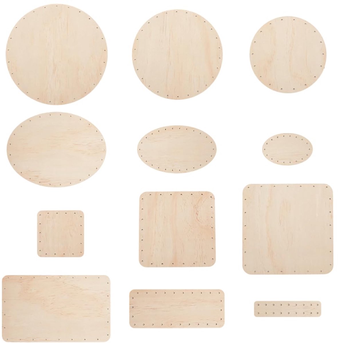 PandaHall 12 stuks rotan mandbodems, 12 stijlen rond/ovaal/rechthoekig/vierkant van hout, basis van rieten, geweven plank voor het maken van vloermand