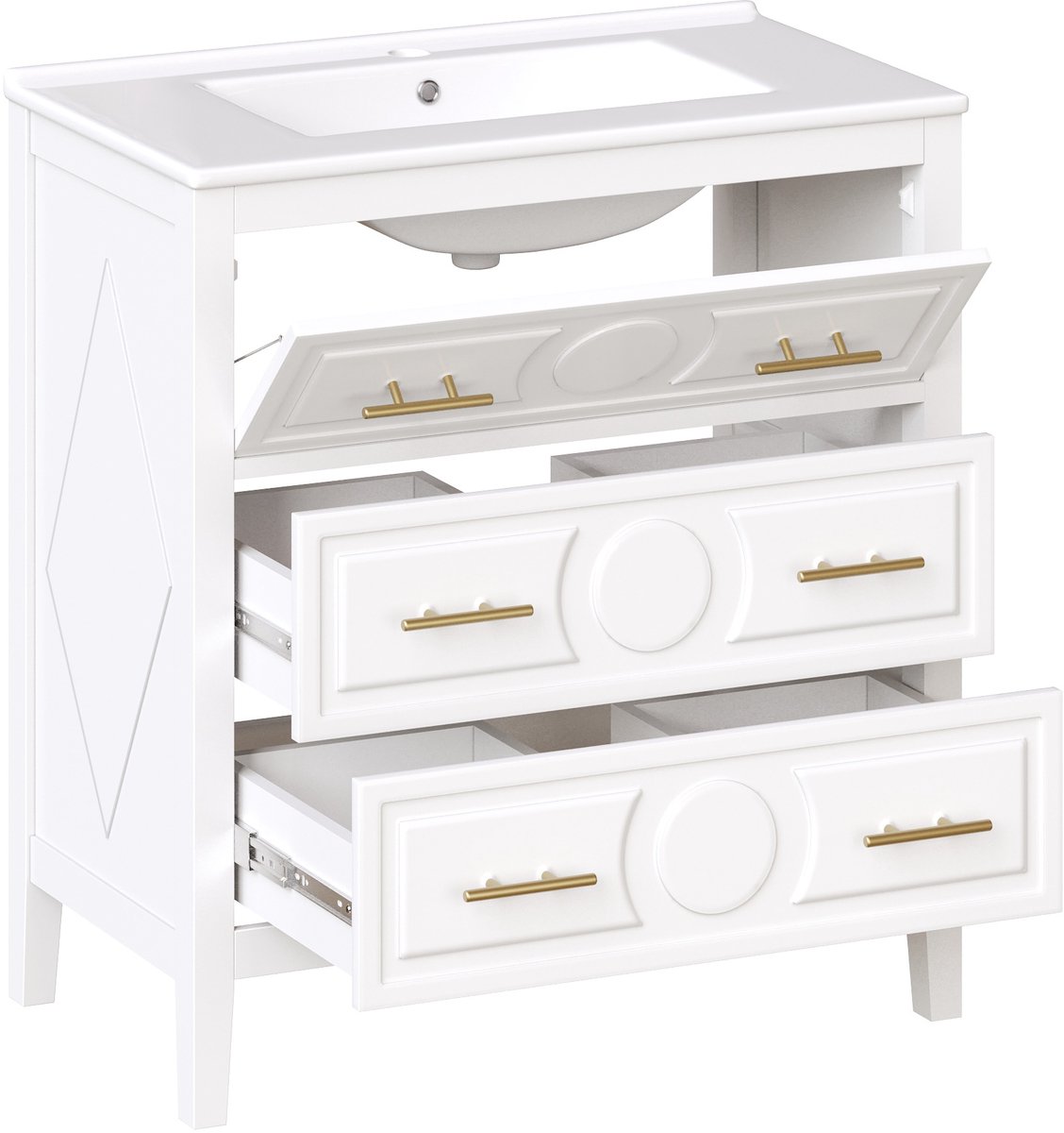 Witte retro wastafelonderkast - Keramische wastafel 81x46,5 cm - Vrijstaand badkamermeubel - 81x46,5x86,5cm - Soft-close - Badkamer Wit