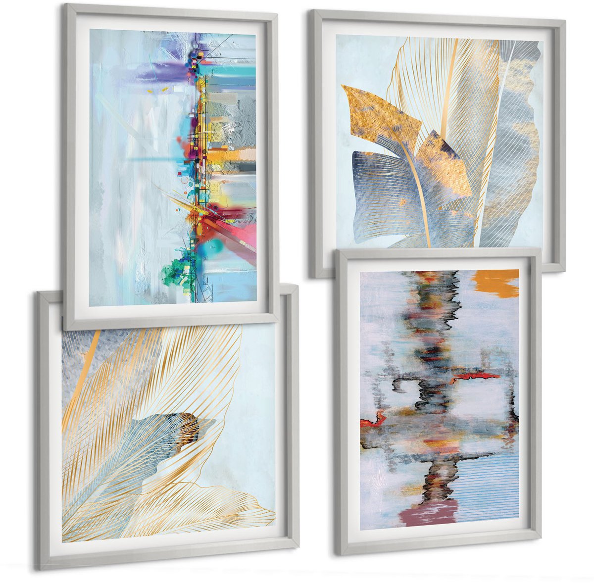 Coloray 4-Delige Schilderij Set - Abstracte Composities In Schilderstijl - 40 x 40 cm En 40 x 60 cm - Stijlvolle Muurdecoratie - Slaapkamer